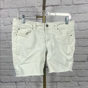 White House Black Market Cream Frayed Hem Bermuda Shorts